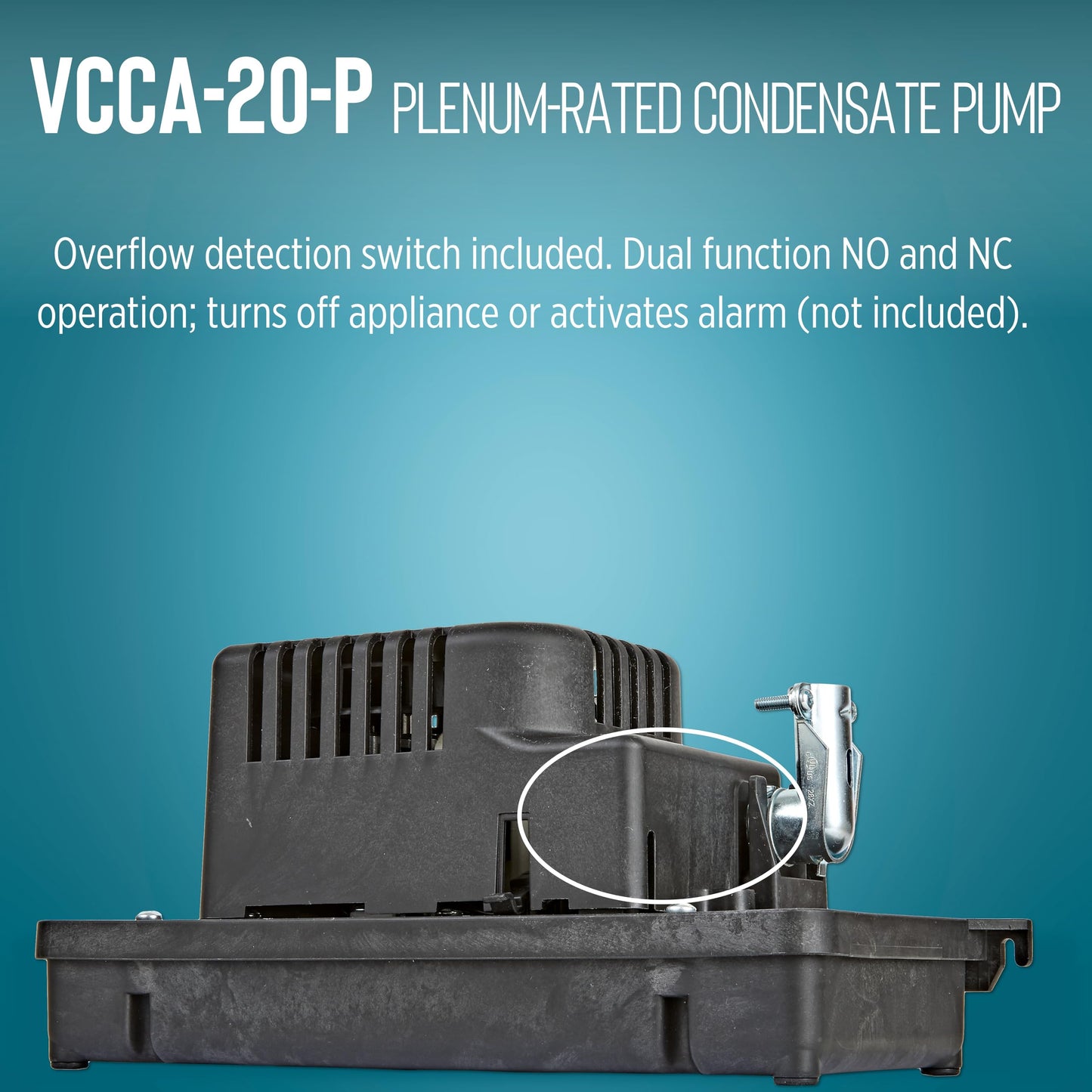 Little Giant VCCA-20-P 115 Volt, 1/30 HP, 80 GPH Low Profile Plenum Condensate Removal Pump, 6-ft. Cord (plug-less), Black, 554221101