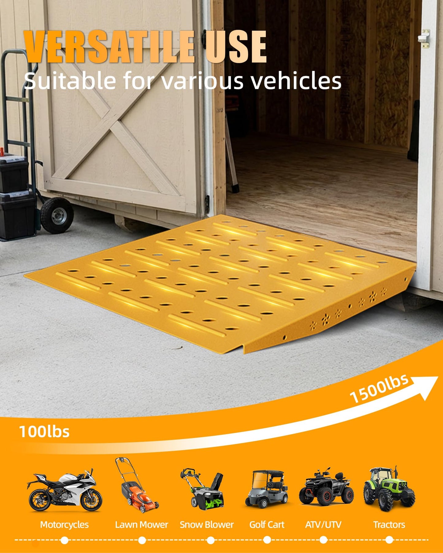VNN 29" x 24" Shed Ramp - Yellow Loading Ramp for Riding Mower, 1 Pack Ramps for Shed，900 LB Capacity Alloy Loading Dock Ramp for Garages, Barns