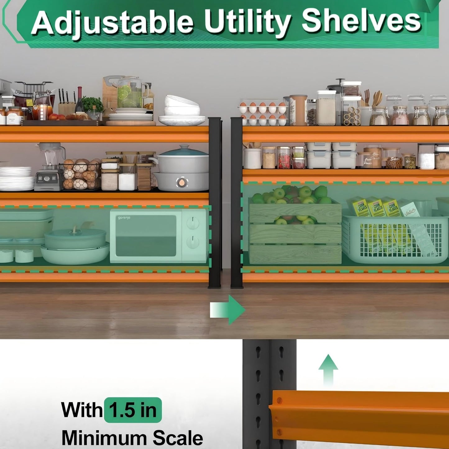 SUPPNEED 48" W Storage Garage Shelving: 1,500Lbs Black & Orange Metal Freestanding Utility Shelves, 3 Tier Adjustable Heavy Duty Rack Units 48" W x 18" D x 39" H