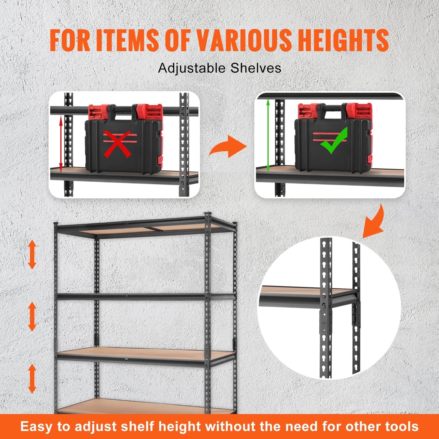 VEVOR Storage Shelving Unit, 5-Tier Adjustable Storage Shelves, 48" L x 24" W x 72" H Heavy Duty Garage Storage Shelves, Metal Shelves for Kitchen Pantry Basement Bathroom Laundry