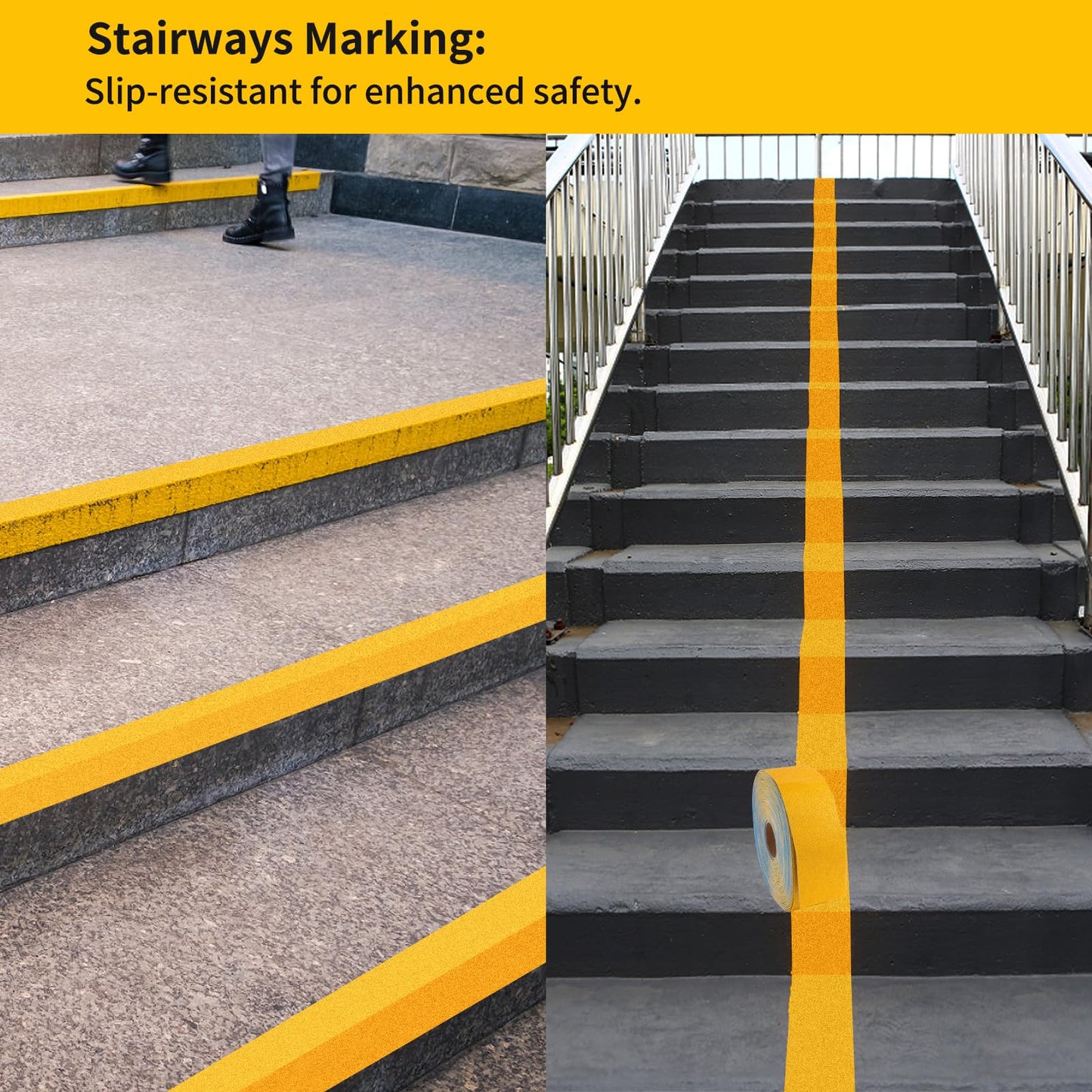SCYSYSL Reflective Pavement Marking Tape, Slip-Resistant & Durable. Heavy-Duty Rubber Base for Outdoors. Ideal for Driveways, Walkways & Parking Areas (Yellow, 6 Inch X 148 Feet)