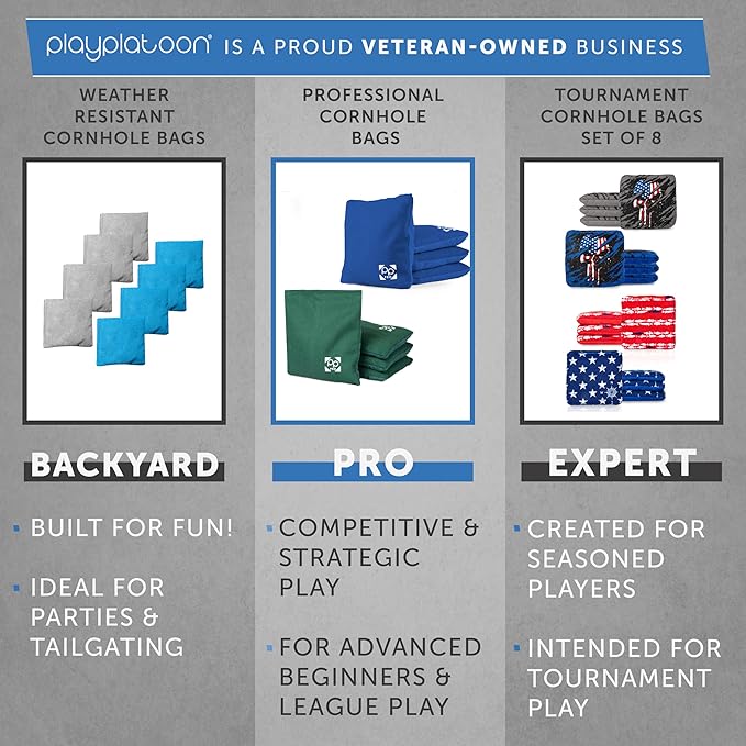 Professional Cornhole Bags - Set of 8 Regulation All Weather Double Sided - Sticky Side/Slick Side Bean Bags for Pro Corn Hole Game