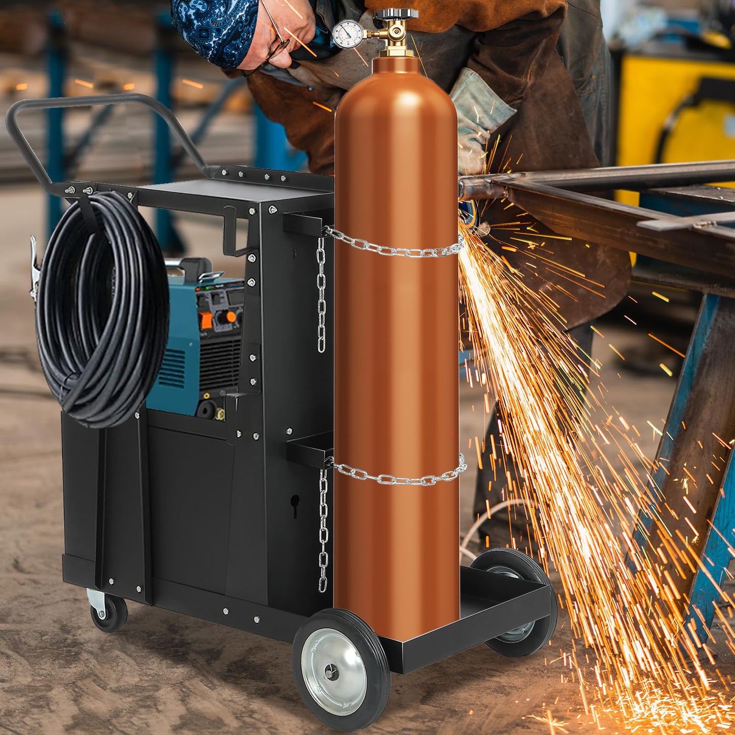 RCARTICH Welding Cart,Heavy Duty Rolling Welder Carts with 360 Swivel Wheels,Large Size Welder Cart for MIG MMA TIG Welding Machine and Plasma Cutter Tank