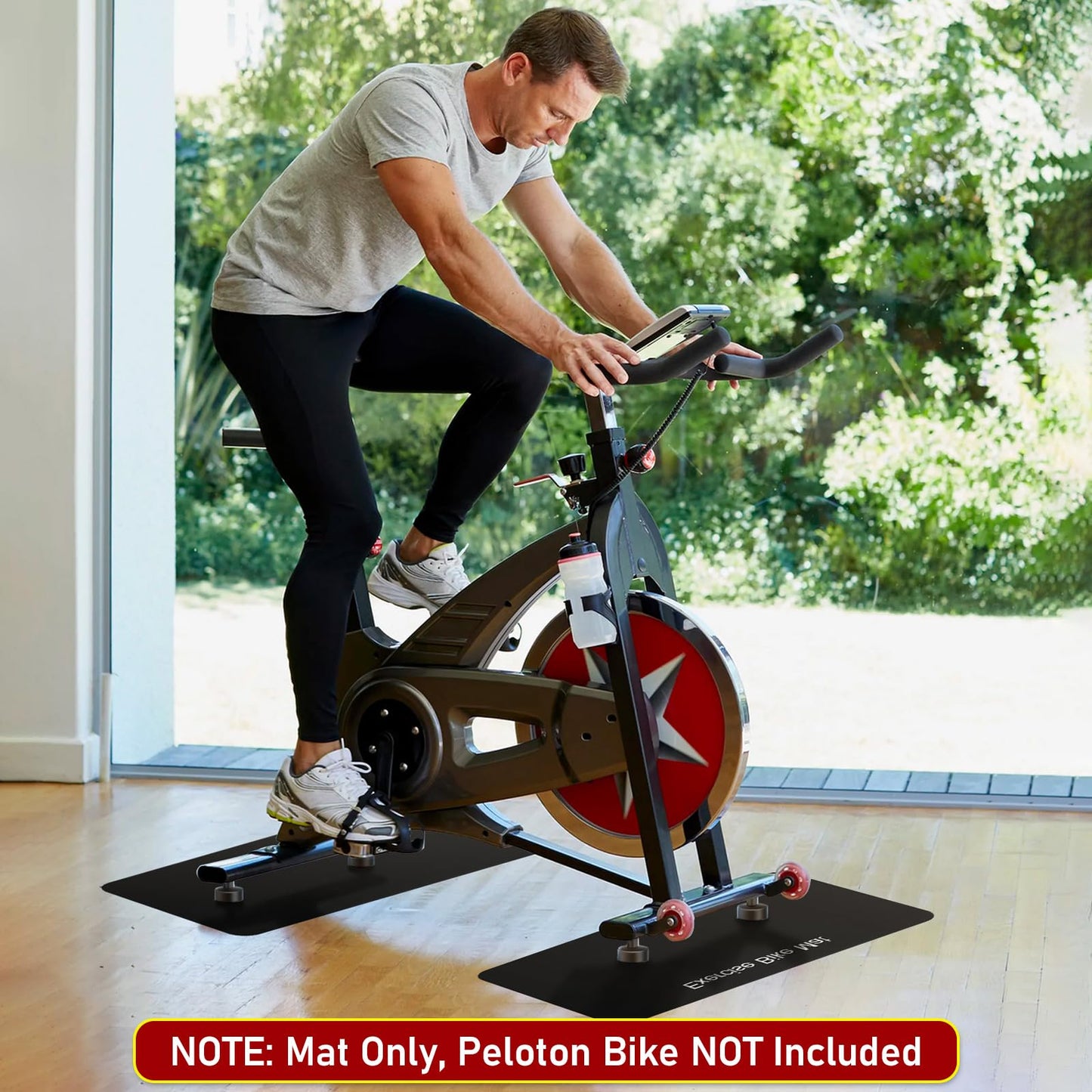 TOBWOLF 2PCS Non-Slip Mat Compatible with Peloton Bike, Concept 2 Rowing Machine, Exercise Bicycle Mats, Treadmill Pad for Carpet & Hardwood Floors, Workout Mat for Bike Trainer, Stationary Spin Bike