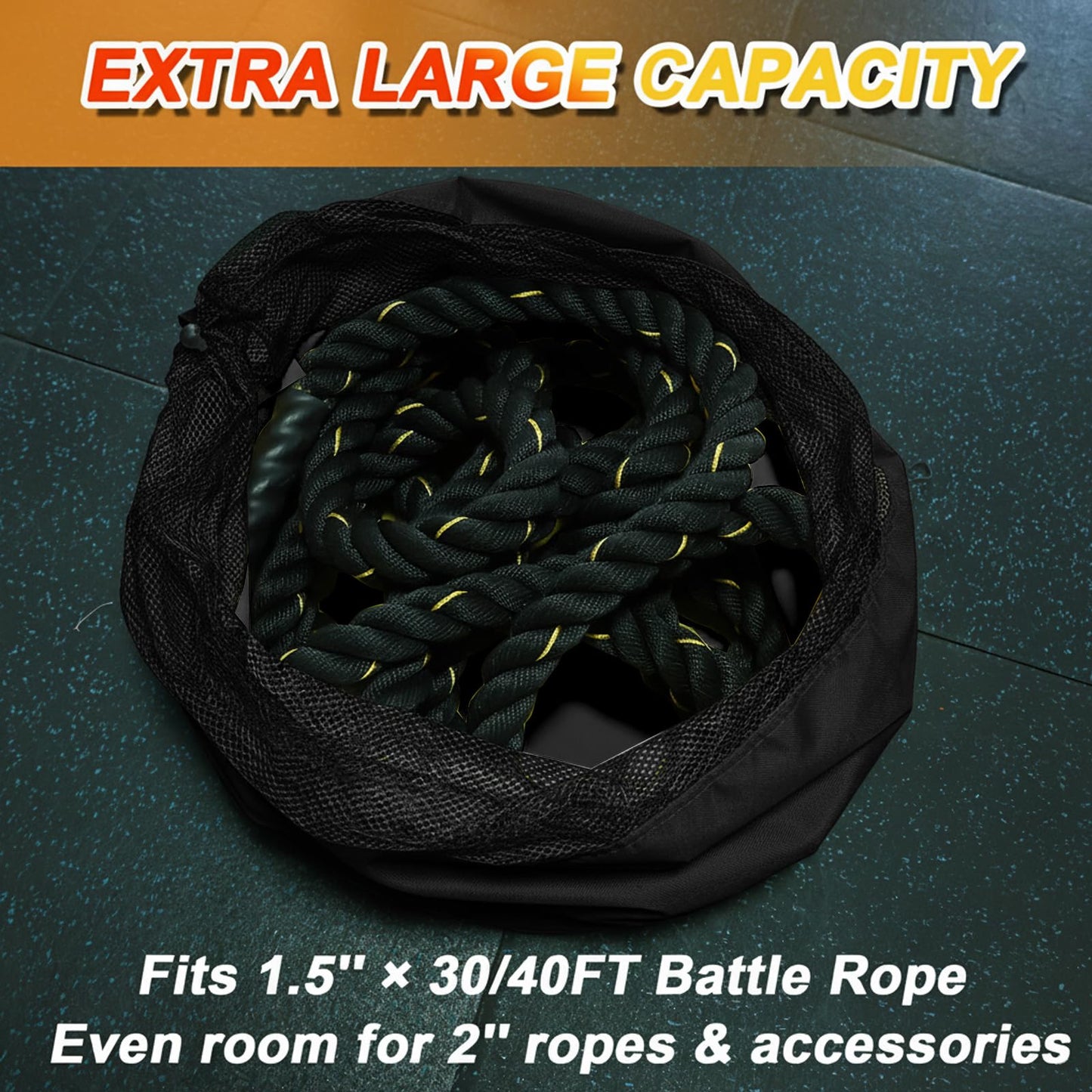 J Bryant Extra Large Battle Rope Storage Bag – Heavy-Duty Carry Sack for Training Ropes, Jump Ropes & Gym Accessories (Black)