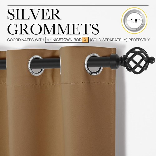 NICETOWN Blackout Curtains - Noise Reducing & Draft Blocking | 90-Inch Length, Gold Brown (2 Panels)