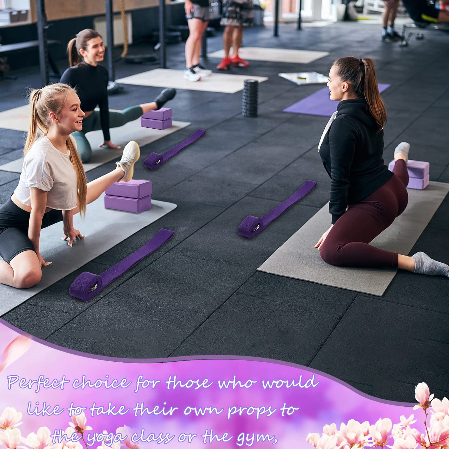 Outus 20 Pack Yoga Blocks and Straps Non-Slip EVA Foam Blocks with Metal D Ring Straps for Gym Exercise and Workout(Purple)