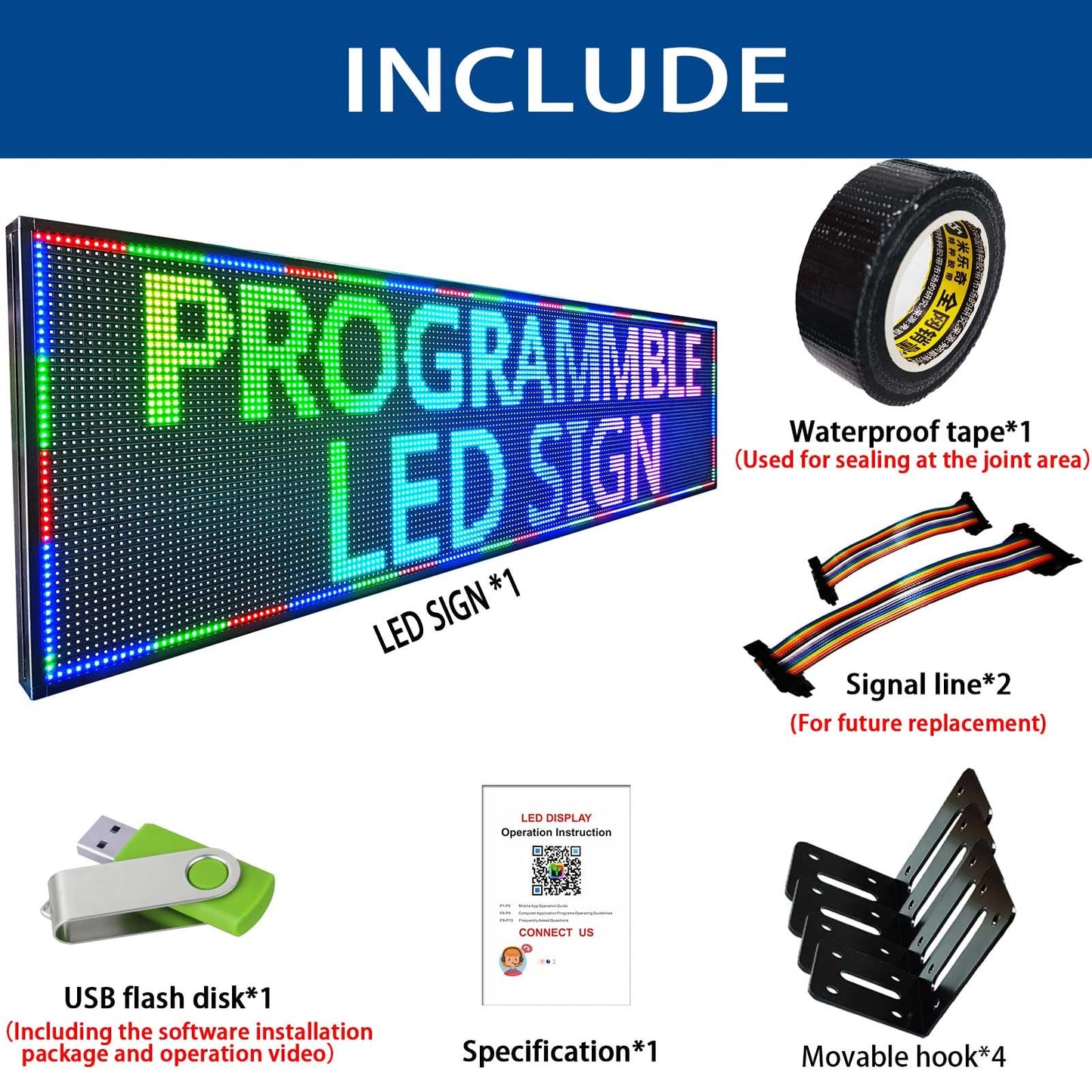 HS Programmable Scrolling Led Sign, Digital Signs Outdoor Waterproof ,Electronic Message Display Board ,Open neon Signs, Full Color High Brightness Big P10 77’’x20’’for Business Store Advertisement Public, APP control