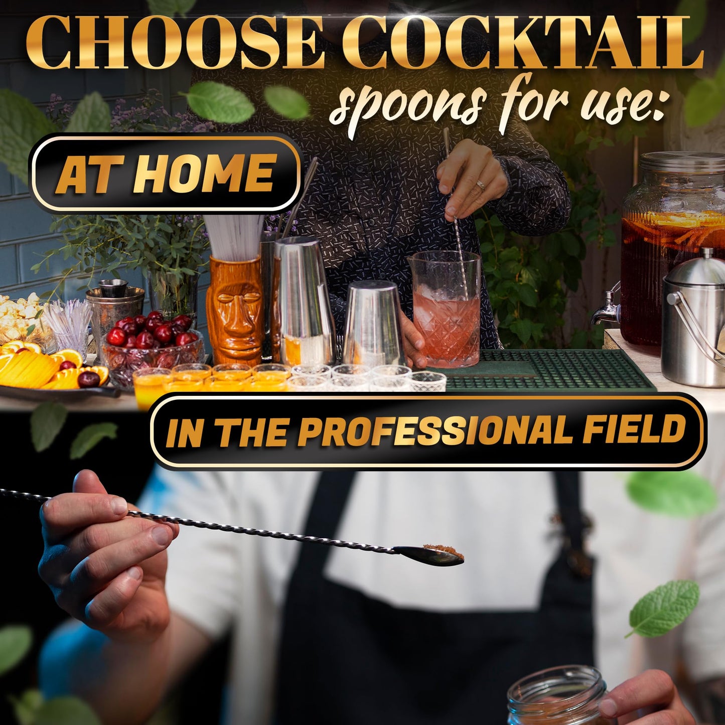 8 Pcs Bar Spoons Set – 12'' Long Handle Drink Stirrer with Twisted Spiral Design – 304 Stainless Steel | Long Spoons for Stirring Cocktails, Coffee, Milkshakes, Smoothies | Home & Coffee Bar Use