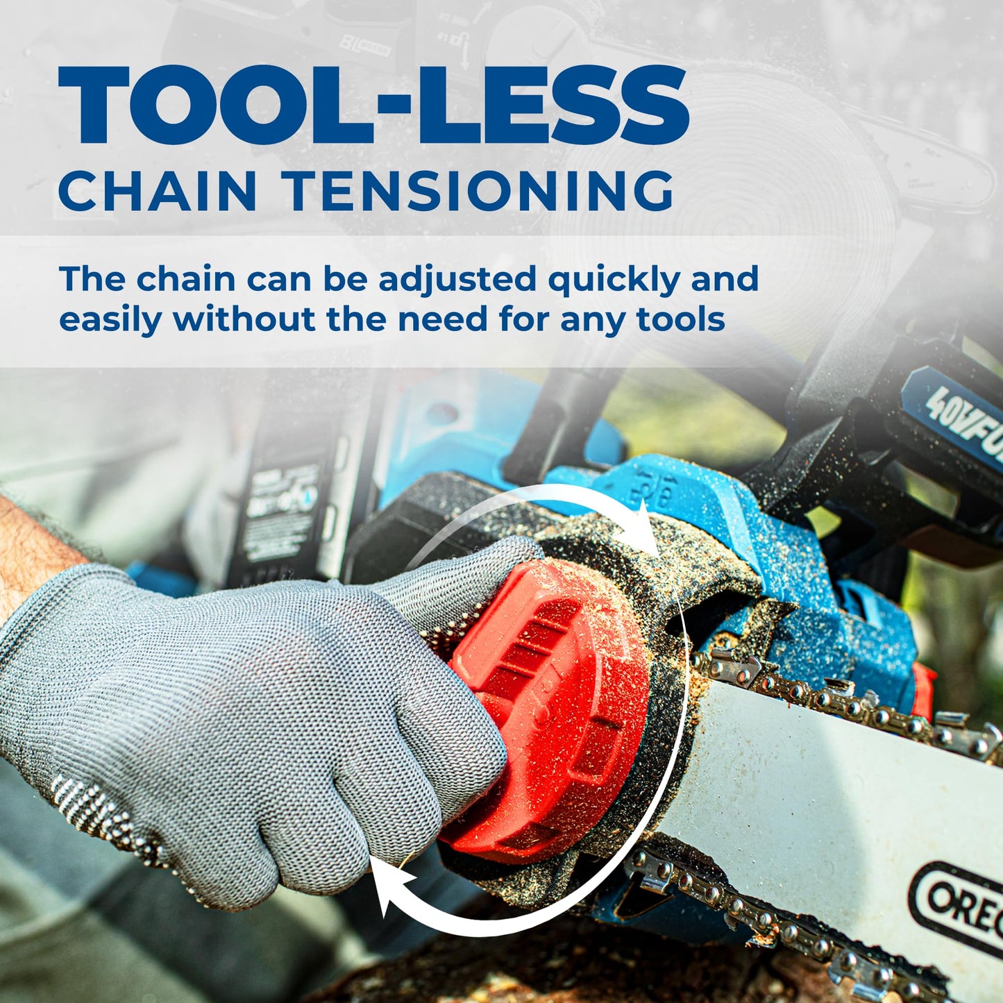 Dong Cheng Brushless Cordless Chainsaw, 40V 16 Inch, Gas-Power Performance, Tool-Free Chain Tension, Instant Brake, with 2x4.0Ah Batteries & Charger for Felling, Logging & Heavy-Duty Wood Cutting