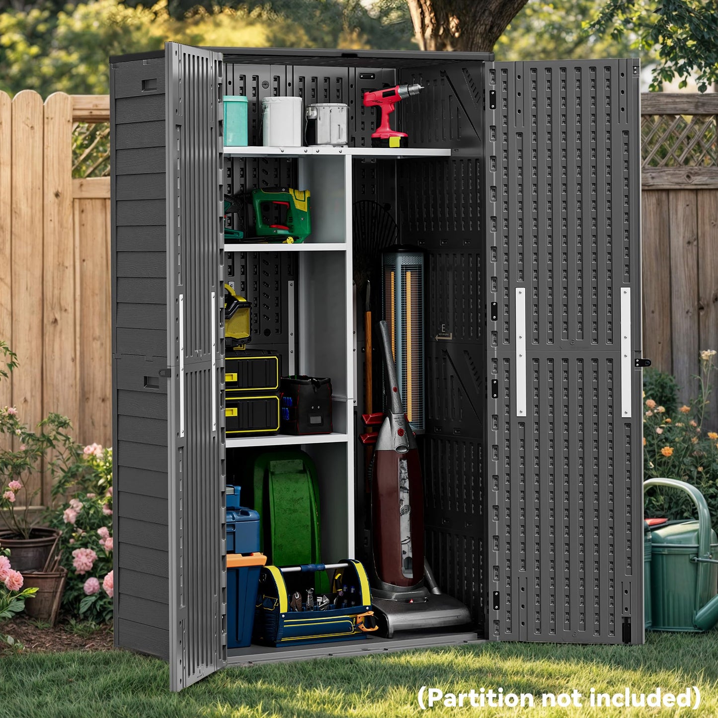 YITAHOME 60 cuft Vertical Outdoor Storage Shed w/o Shelf, Large Waterproof Storage Cabinet for Garden Shed, Tall Outdoor Storage Shed for Garage, Pool Storage, Resin, Lockable, Dark Gray