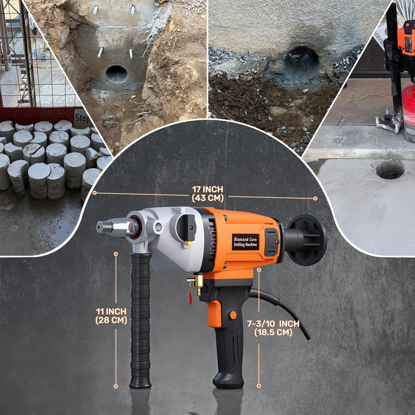 Zelurelle 4 inch Diamond Core Drill Machine, 1500W Handheld Concrete Core Drill Rig, 2-Speed Wet/Dry Drilling, 1350/2350RPM, 1-1/4" Thread, for Brick, Block, Stone, Reinforced Concrete