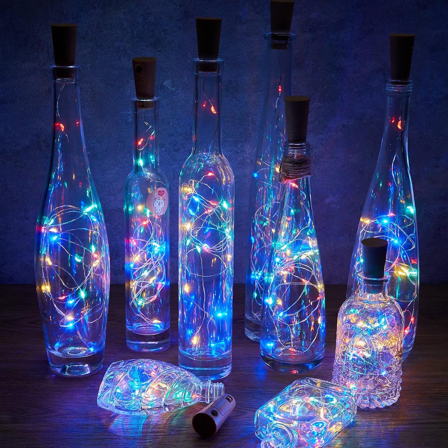 Skiennix Wine Bottle Lights - 10 Pack 20 LED Waterproof Cork Twinkle Lights | Silver Wire Mini Fairy Lights for DIY Party Décor