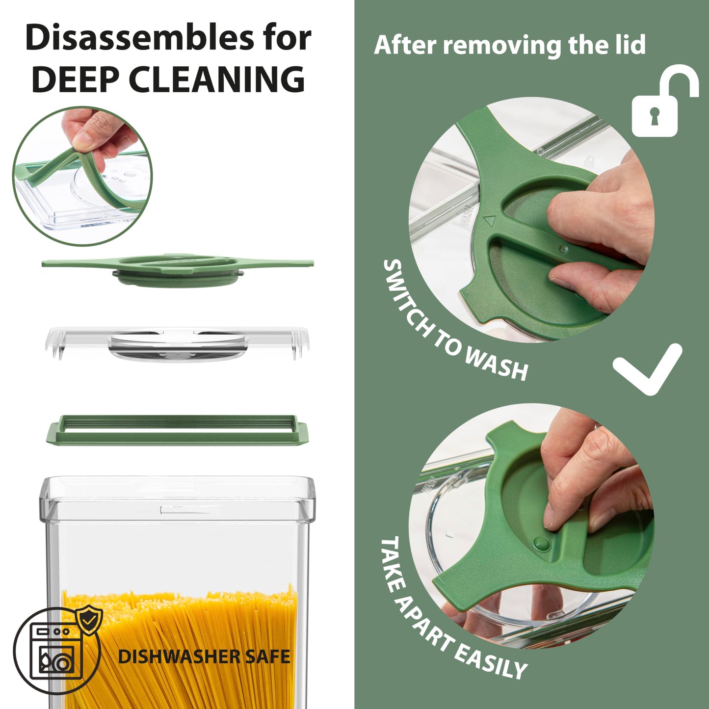 Prestoor Leakproof Food Storage Container Set with Twist-Lock Lids, 3-Pack BPA-Free Stackable Pantry Canisters for Sugar, Flour, Pasta, Snacks(0.8qt (3.2 Cup), 1.9qt (7.6 Cup), 3qt (12 Cup)- Green