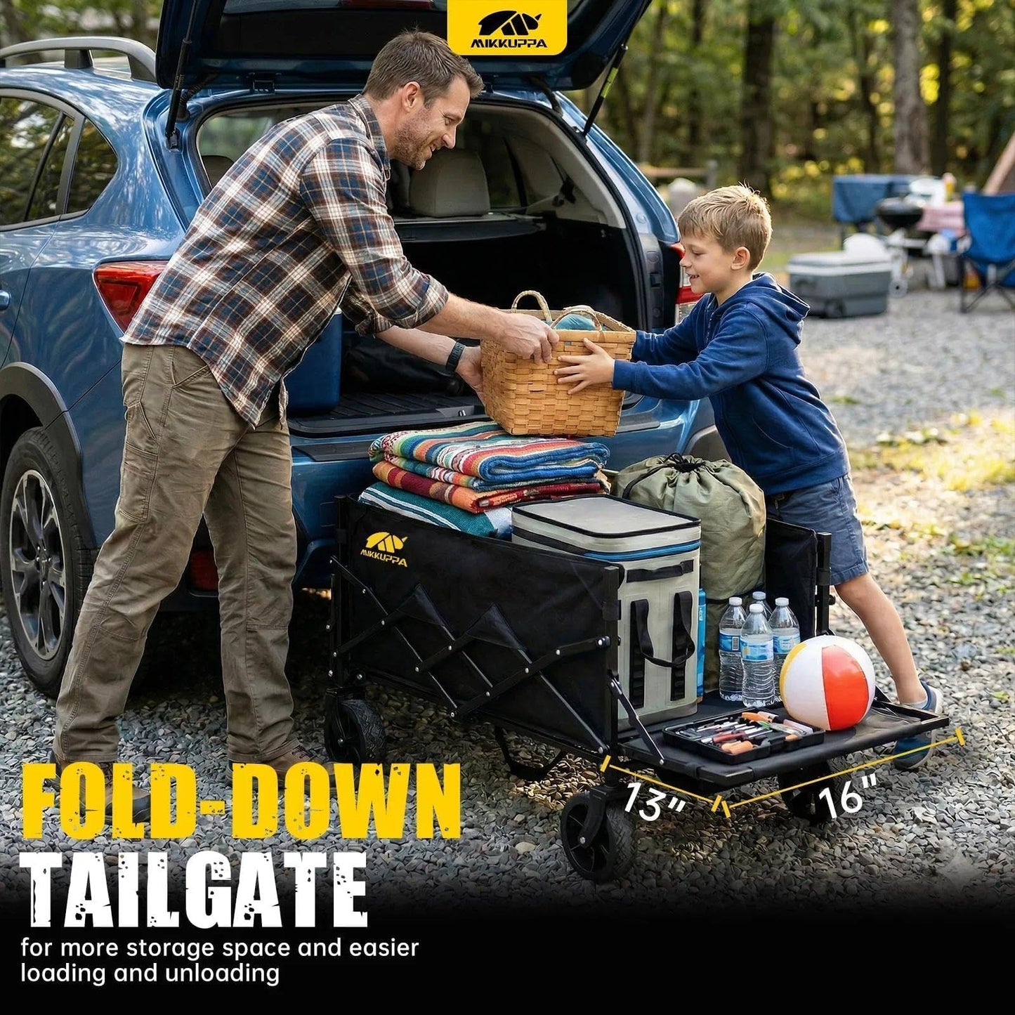 MIKKUPPA Collapsible Wagons Carts Foldable - 180L 340LBS Dog Wagon with Drop-Down Tailgate for Groceries, Heavy Duty Utility Beach Cart with Big All-Terrain Wheels for Camping, Garden, Shopping, Sport