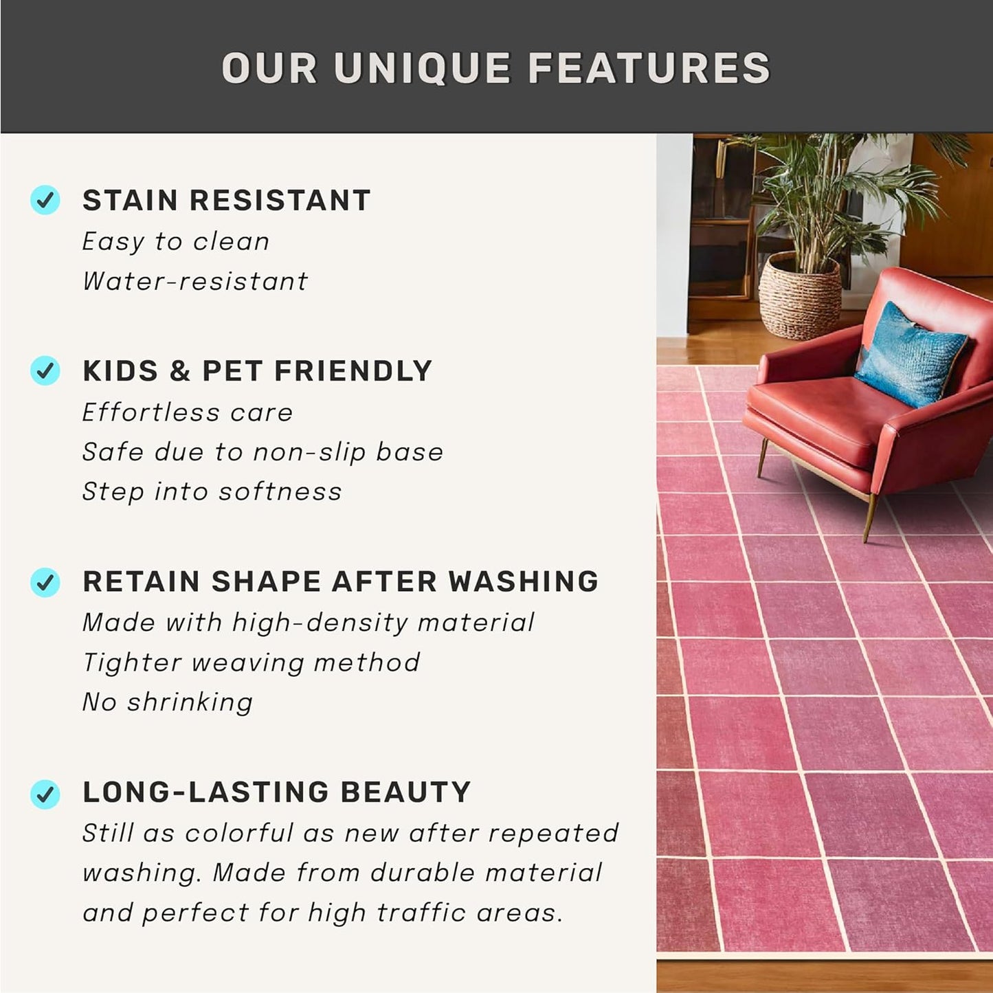 Skiennix Mid Century Modern Ombre Rug - Colorful 6x9 Washable Area Rug for Living Room & Nursery