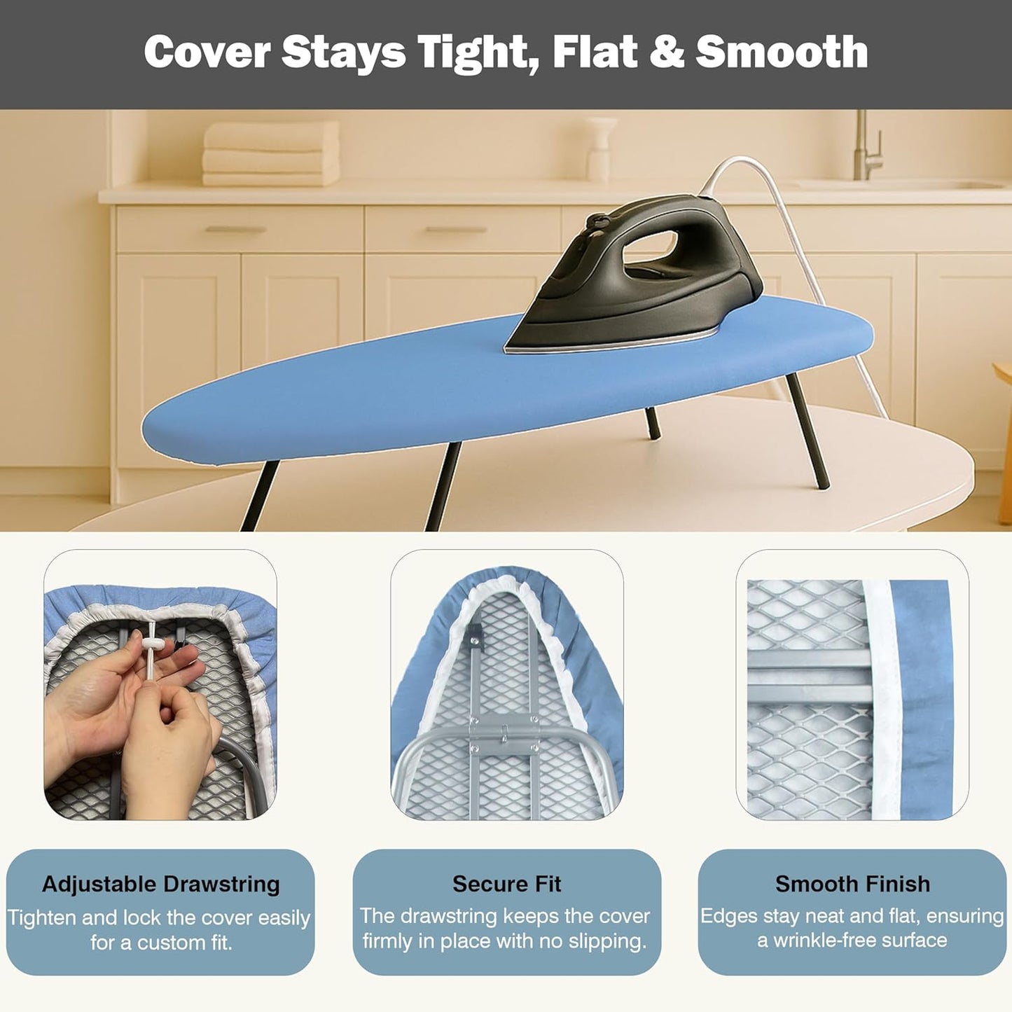 UniSimp Small Ironing Board Cover - Heat Resistant Cotton Canvas with Padding | 12.5"x30" Blue