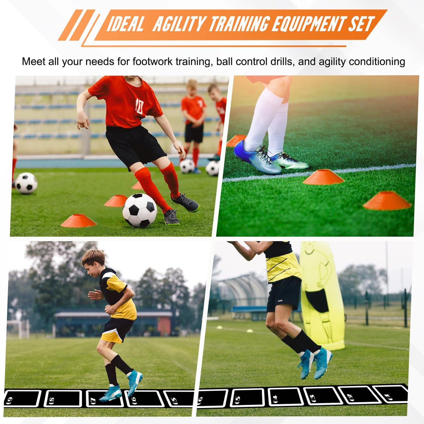 YTOPRO Agility Ladder Set: 15ft Rubber Non-Slip Agility Training Ladder with 10 Soccer Cones for Outdoor Agility Training| Basketball Fitness Soccer Training Equipment for Adults Youth