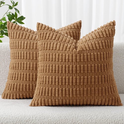 MIULEE Corduroy Throw Pillow Covers - Soft Boho Striped Design | 18x18 Inch for Modern Farmhouse Decor