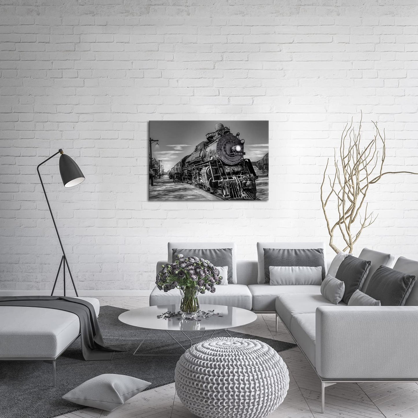 DuoBaorom Black and White Wall Art 24x36 inches Vintage Steam Trains Picture