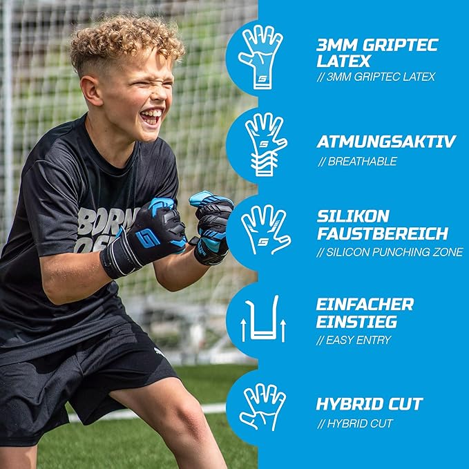 GRIPMODE Aqua Junior Goalkeeper Gloves Children with Fingersave and Individual Removable Finger Protection - Football Goalkeeper Gloves with Latex Coating for Good Grip - Size 4-6