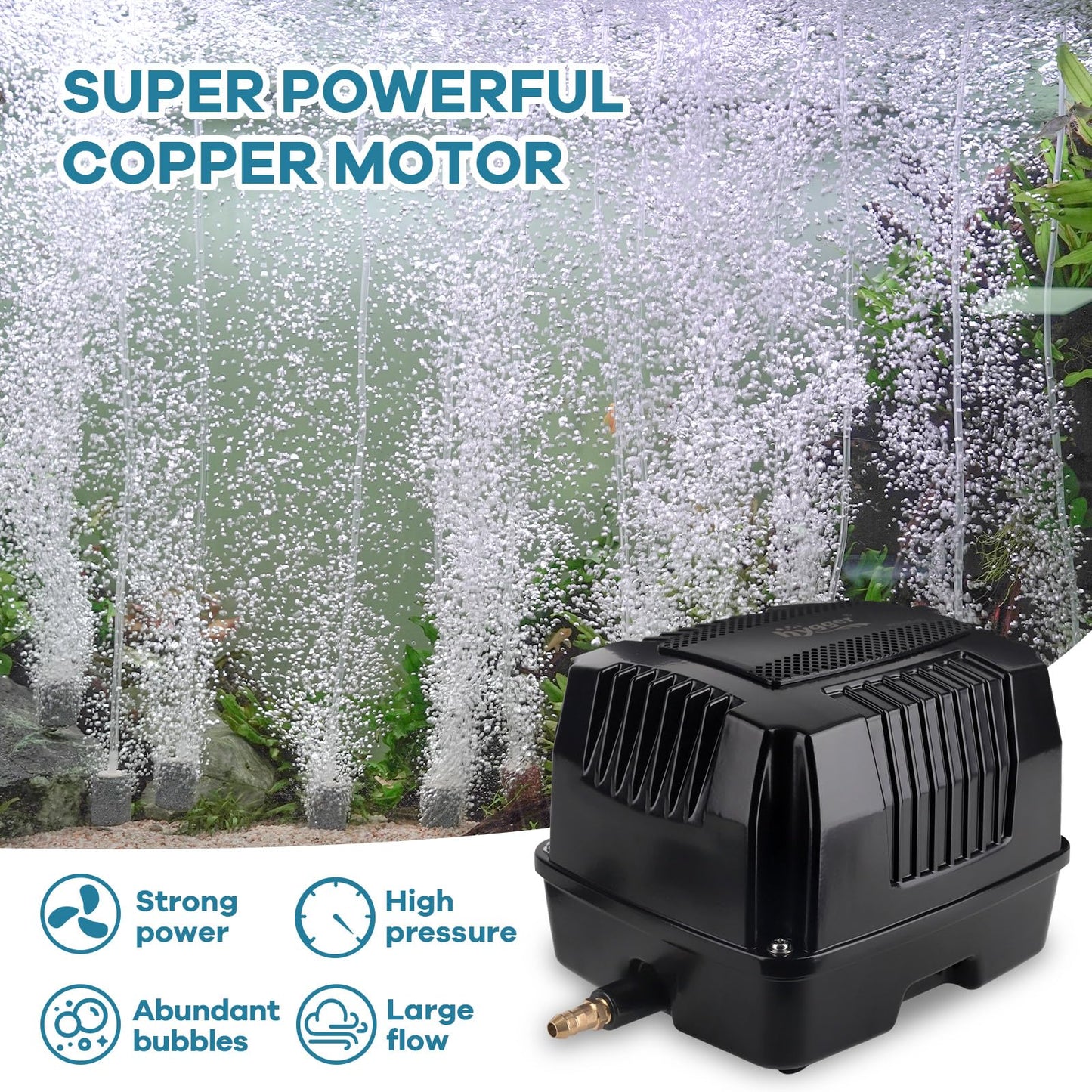 Hygger Linear Air Pump - Powerful & Quiet Commercial Pond Aerator for Koi Ponds, Fish Farms & Aquariums