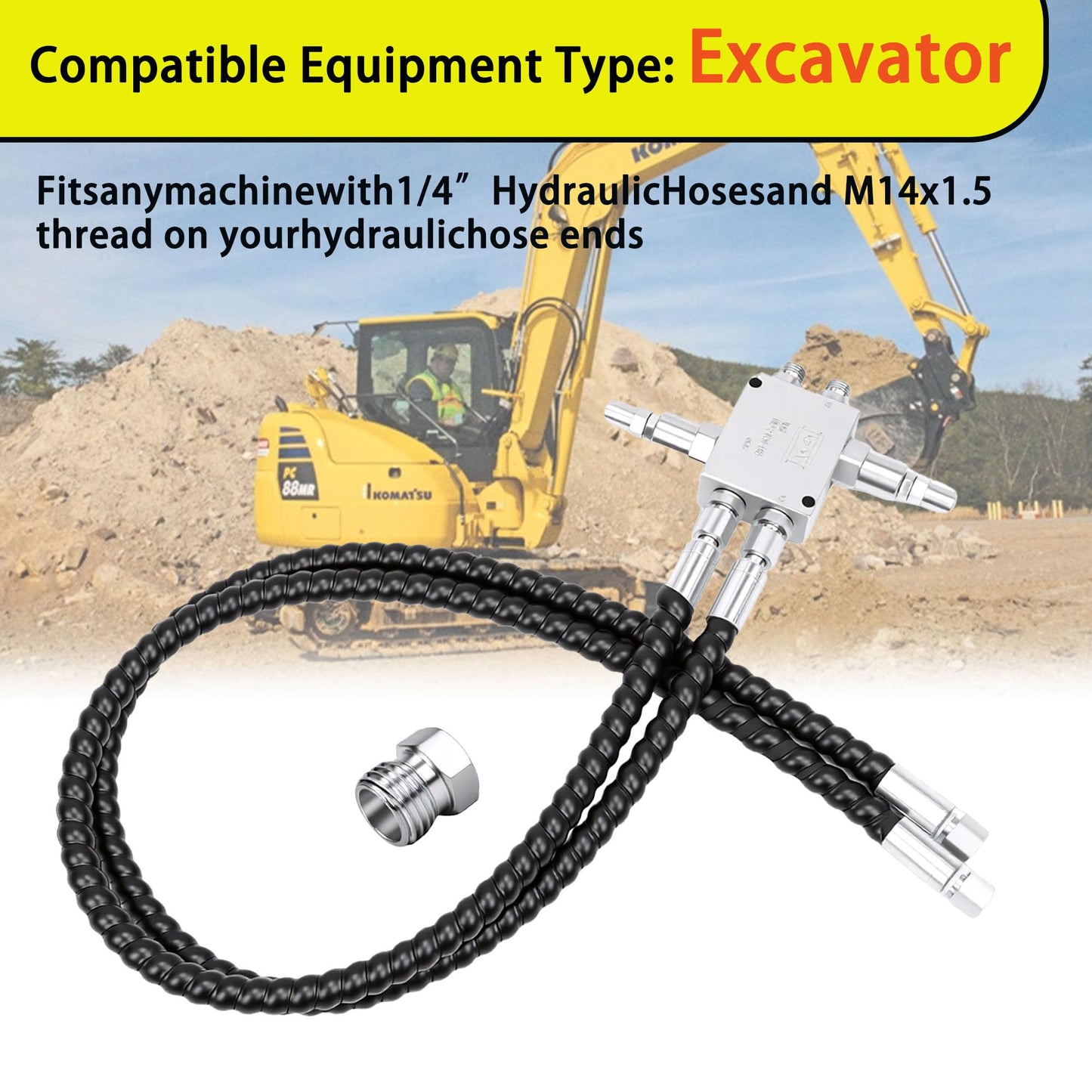 New Mini Excavator Cushion Valve Kit Complete for Swivel Motor Assembly, Fits Most Mini Excavators & Machinery with 1/4" Hydraulic Hoses & M14x1.5 Threaded Ends