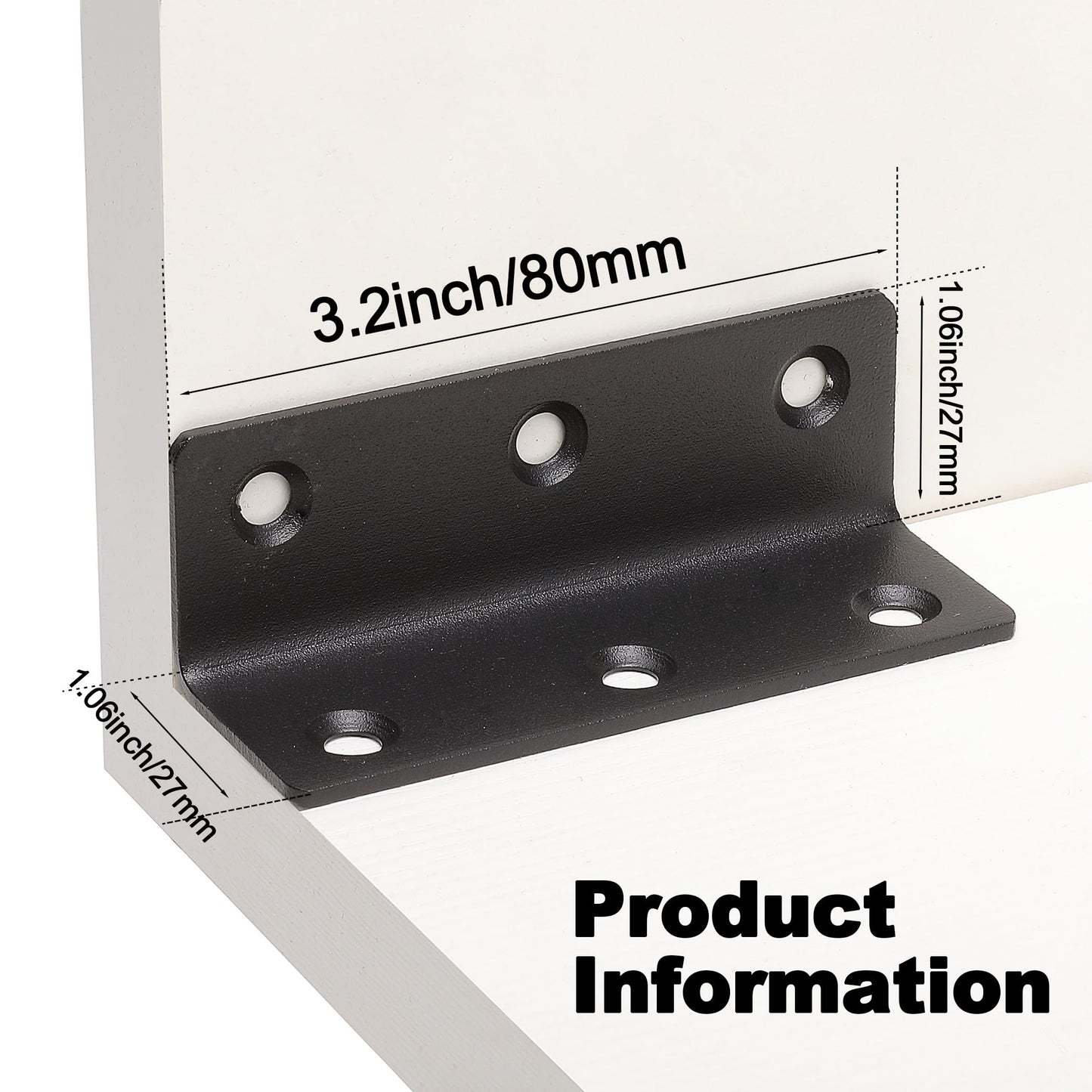 Redunest L Bracket, Heavy Duty Corner Brace, 20 Pack 3.2" Metal Shelf Bracket Angle Bracket for Shelves, Black Metal Braces for Wood