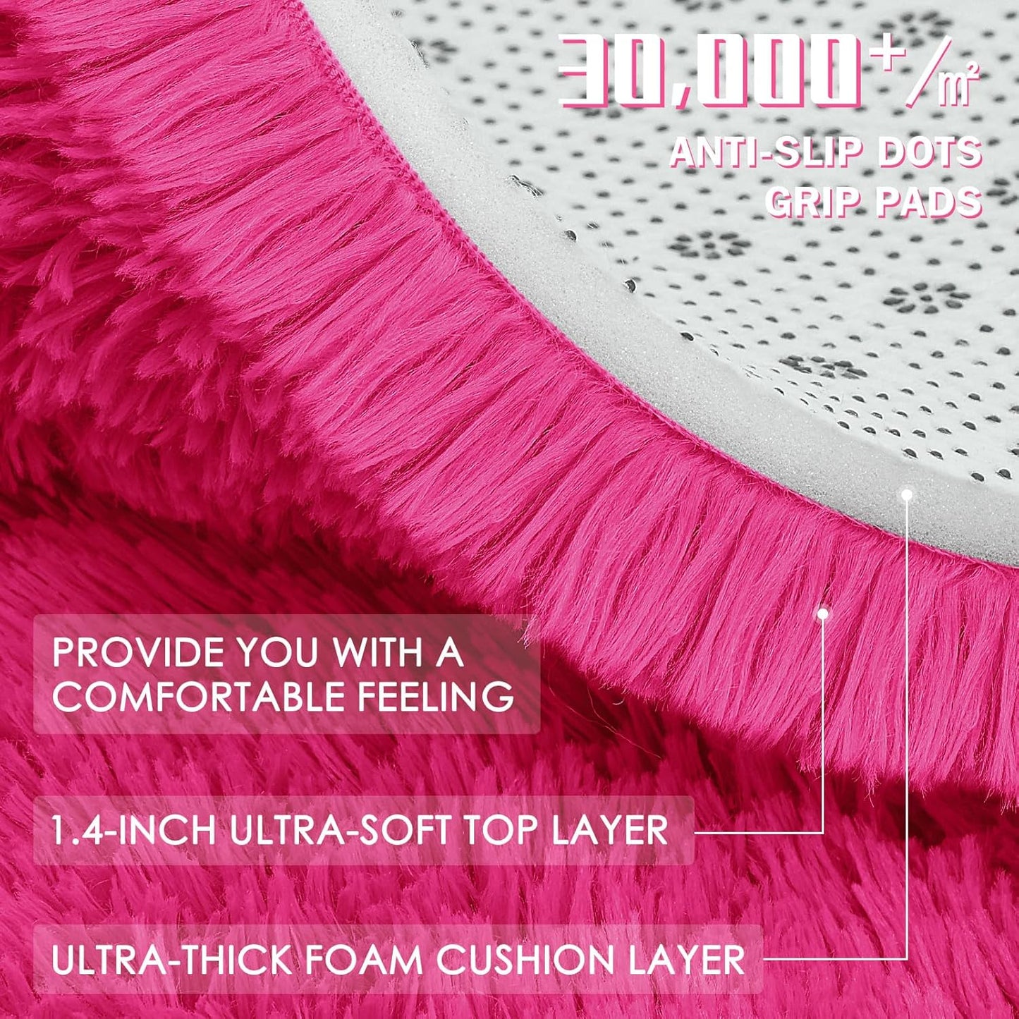 OLANLY Large Area Rug - Soft Fluffy Shaggy Carpet for Living Room & Bedroom | Machine Washable, Hot Pink