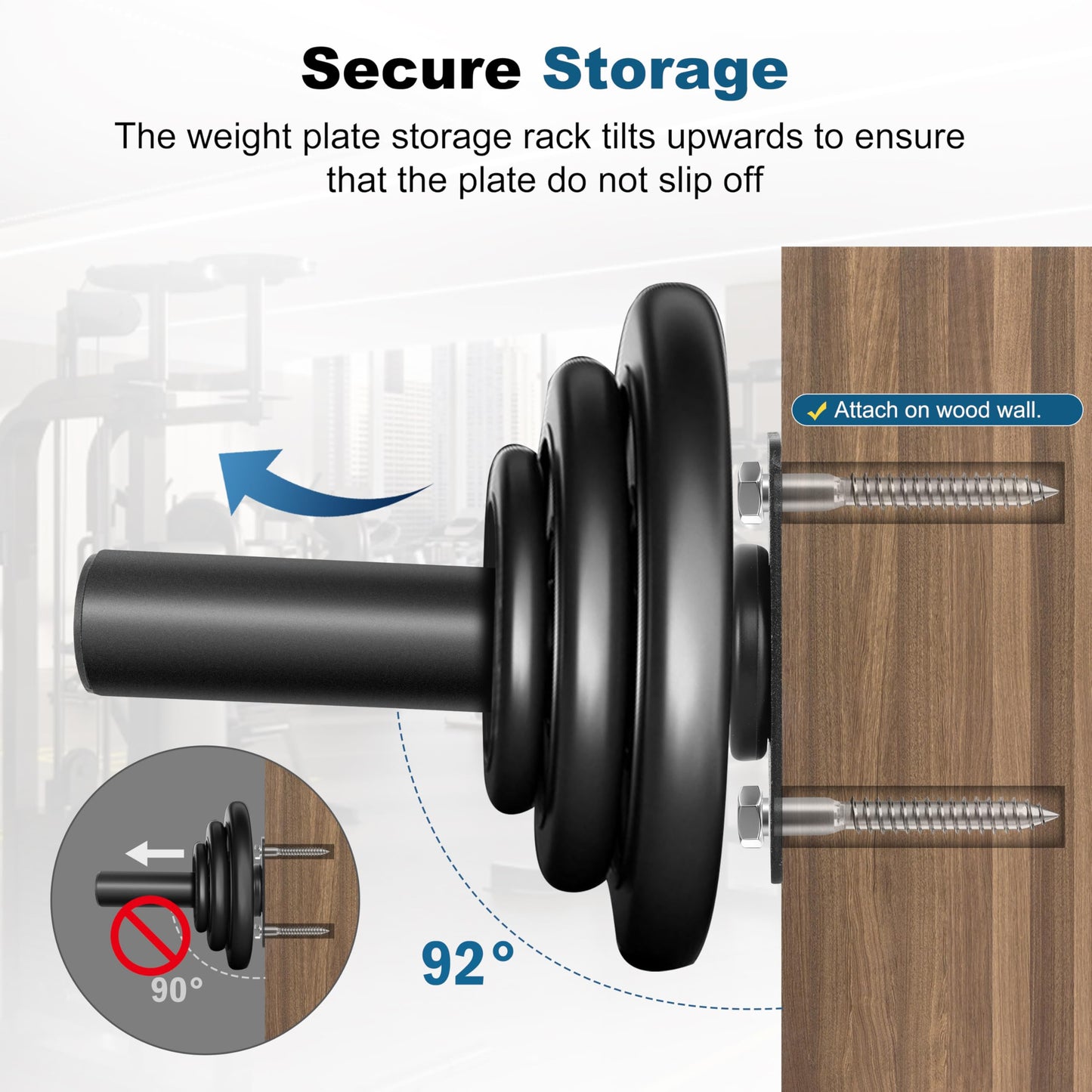 EVERYMATE Weight Plate Rack, Wall Mount Weight Plate Holder for Bumper Plates, Max Weight Capacity 330 lb, Home Gym Organizer
