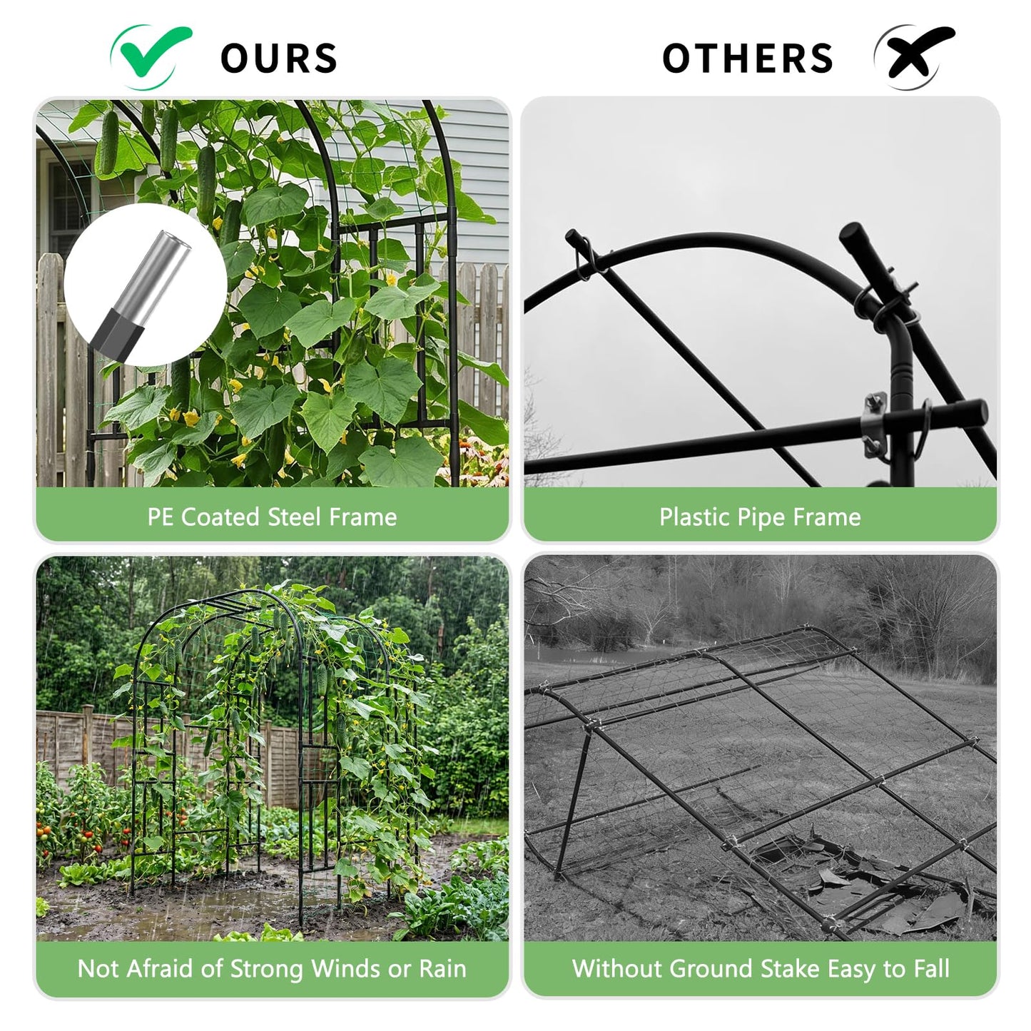 DoCred Large Garden Arch Trellis for Climbing Plants, 87 Inch Tall Metal Plant Support Trellis Archway for Climbing Vine Vegetable/Fruit/Flower Outdoor Yard Lawn Garden Arch Tunnel Trellis