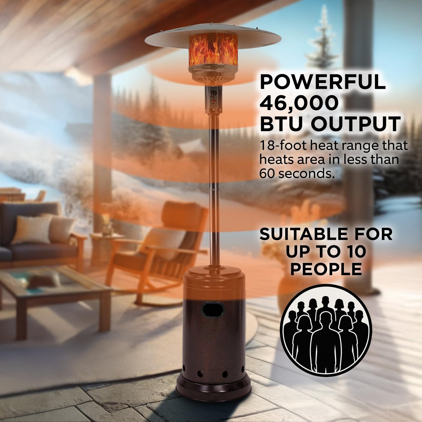 Amazon Basics 46,000 BTU Portable Outdoor Propane Patio Heater with Wheels, Commercial & Residential, Easy to Use, with Water Tank, Havana Bronze, 32.1 x 32.1 x 91.3 inches