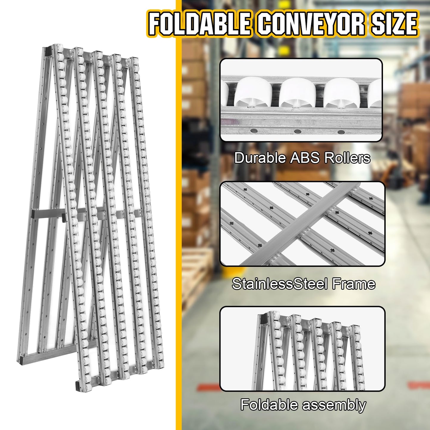 FASDRESS Light-Duty Gravity Conveyor, 118"x20" Unloading Slide Roller with 5-Row Wheels, Alloy Steel Unpowered Transmission Handling Artifact for Warehouse Dock Factory