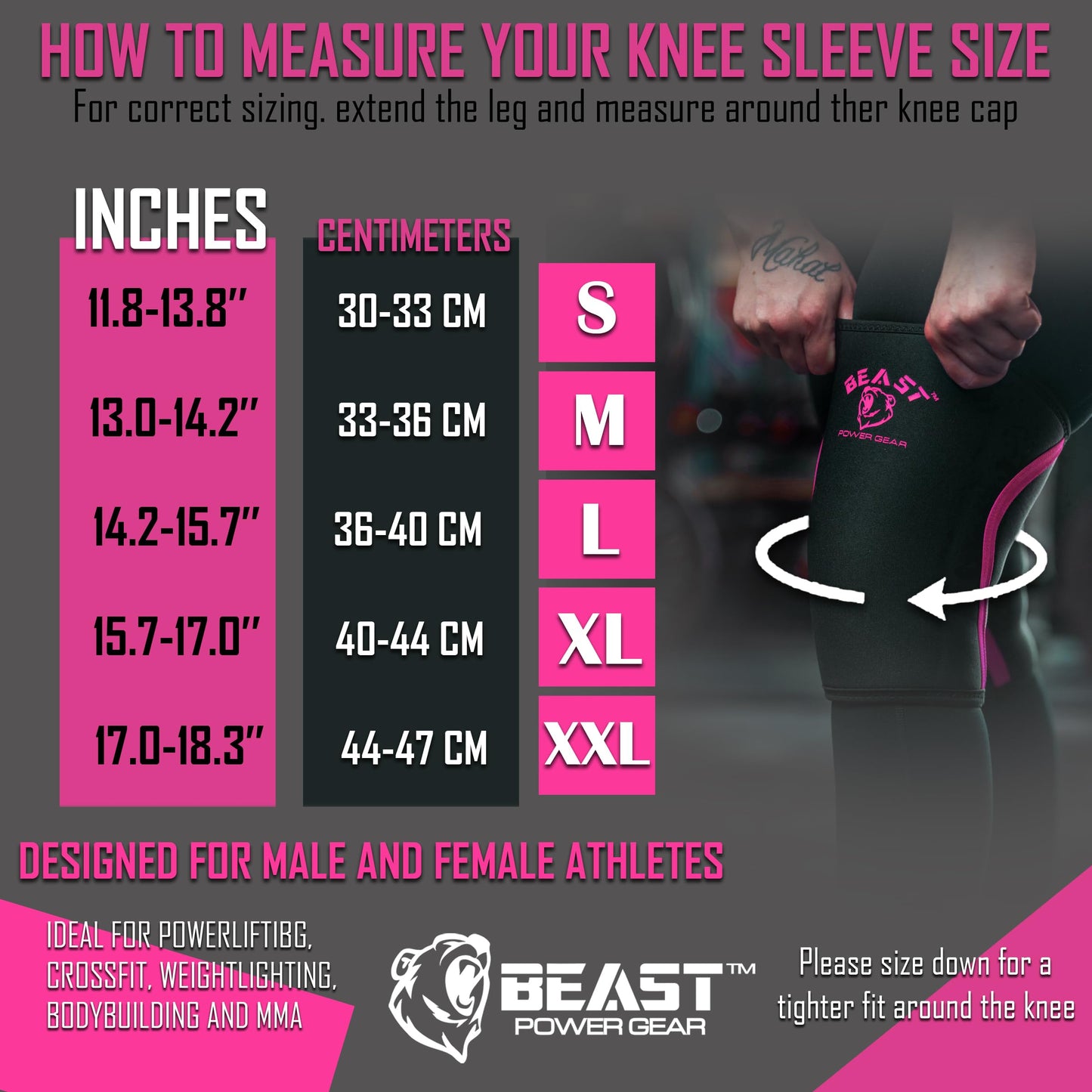 Beast Power Gear Neoprene Compression Knee Sleeves 7MM Support for Squats, Gym CrossFit Training, Powerlifting, Weightlifting, Wrestling for Men & Women (Black/Pink, Small)