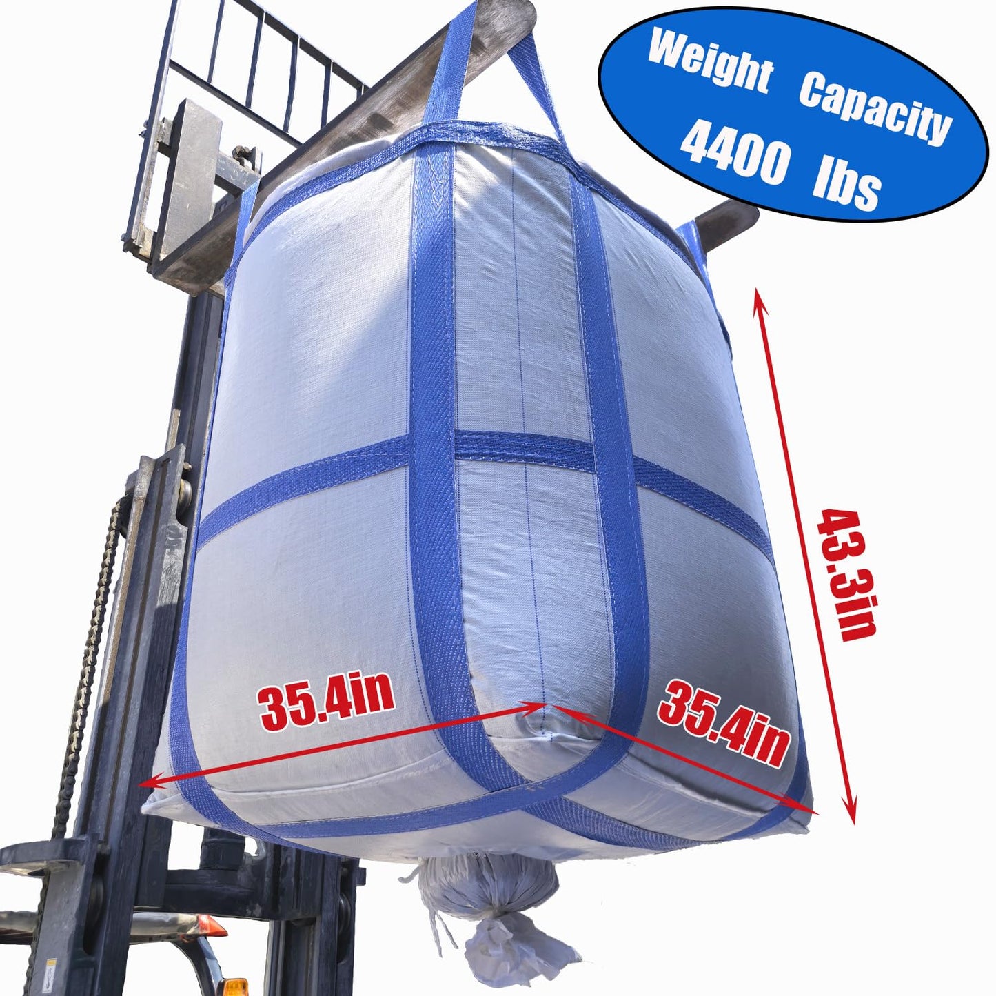 8Pack Aolikebao FIBC Bulk Bag,2 Ton Bag,35.4"L x 35.4"W x 43.3"H,4400lbs SWL Safty Factor 3:1,Woven Polypropylene Bags,Duffle Top #-Shaped Spout Bottom