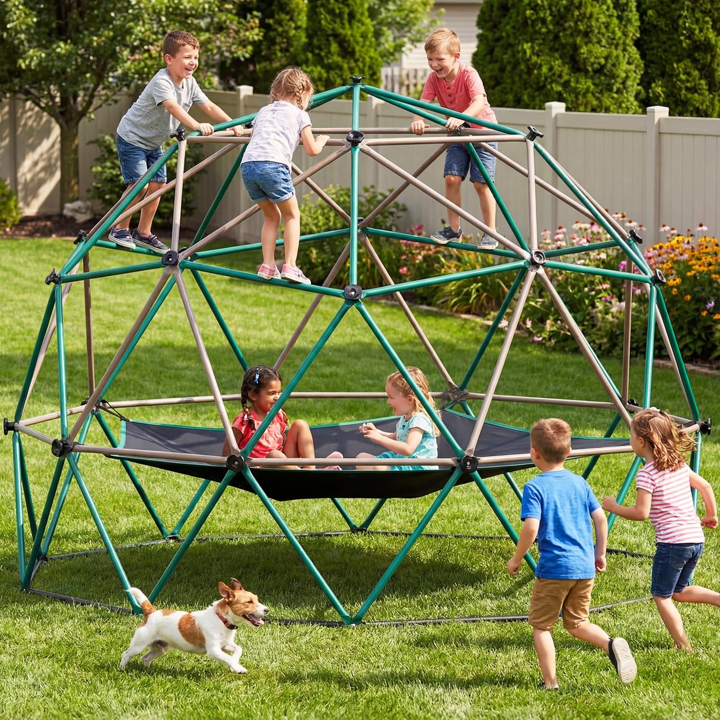 Hapfan 6.5 FT Tall Climbing Dome with Hammock, Large Jungle Gym for Kids Outdoor Backyard, Heavy Duty Monkey Bars Toys for Boys & Girls Ages 3-8 8-12, Weather-Resistant Playset, Patent Pending