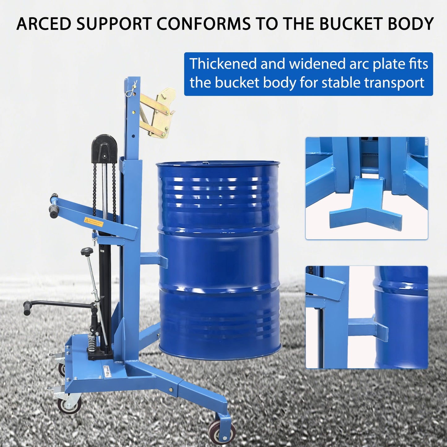 HayWHNKN Manual Hydraulic Drum Handler, Drum Lift Truck with Extendable Legs for 30-55 Gal Steel/Plastic Barrels, 450kg Capacity, 19.69" Lift Height, Easy Clamp Eagle Beak, for Factories & Warehouse