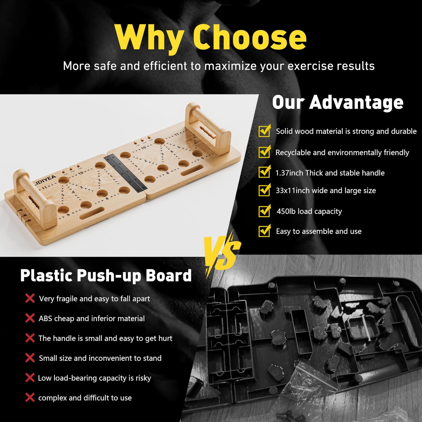 Push Up Board 30 in 1 Foldable with Resistance Bands - Thickened Pine Wood Multi-Push Up Board for Men & Women, Portable Gym/Home Workout Gear for Chest, Shoulders, Arms & Back