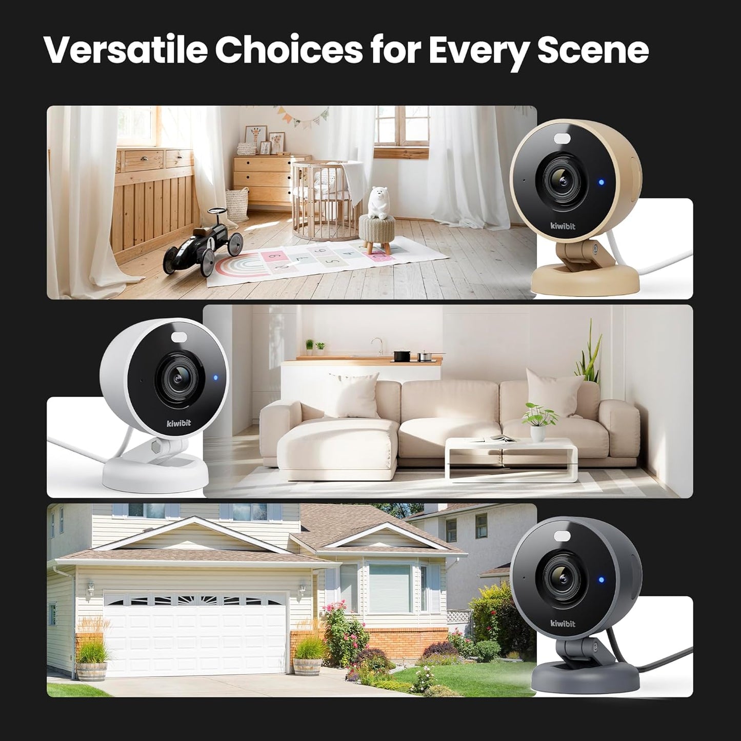 Kiwibit 2K 10FT Security Camera Indoor/Outdoor, Pet Camera, Baby Monitor, Magnetic Mount, AI Detection, Color Night