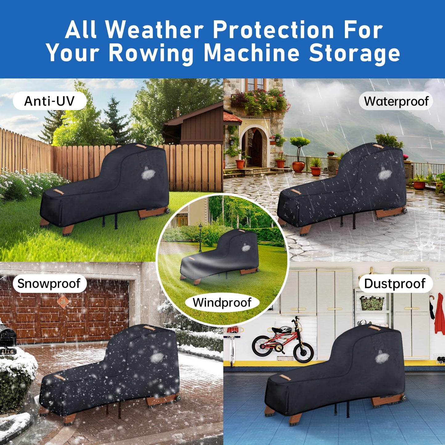 Rowing Machine Cover,420D Heavy Duty Rower Outdoor Covers,Outdoor Protective Cover for Concept 2 Fitness Equipment,with Waterproof Strip,Windproof Buckle,2 Handles,Accessories Fit for Concept 2 Rower