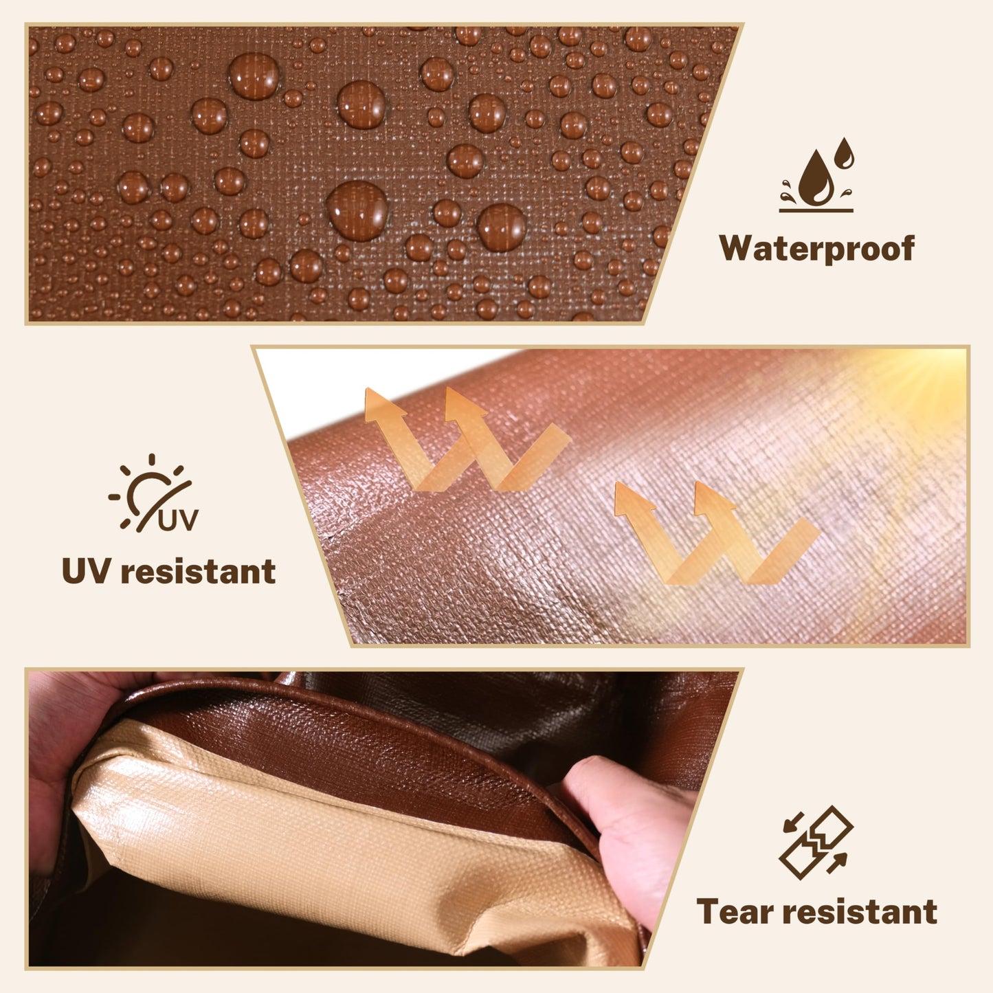 MVPNET 12x24 FT Tarp 22 mil Extreme Heavy Duty Waterproof tarps,Brown&Beige Multipurpose Outdoor Tarpaulin Tear-Proof&UV-Resistant,for Canopy,Camping,Roof,Trailer, Etc