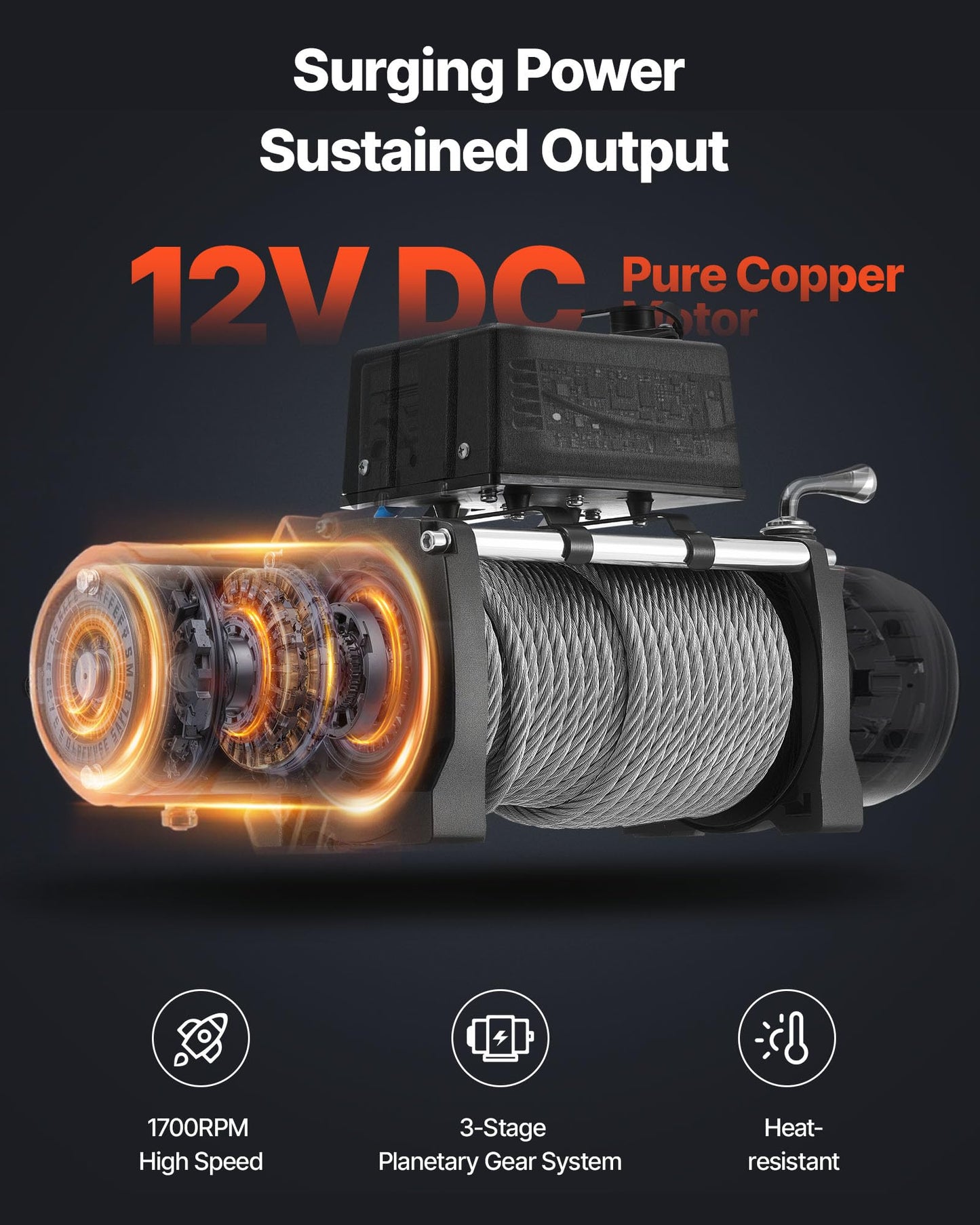 VEVOR Truck Winch 12000lbs Electric Winch 85ft/26m Steel Cable 12V Power Winch Jeep Winch with Wireless Remote Control and Powerful Motor for UTV ATV & Jeep Truck and Wrangler in Car Lift