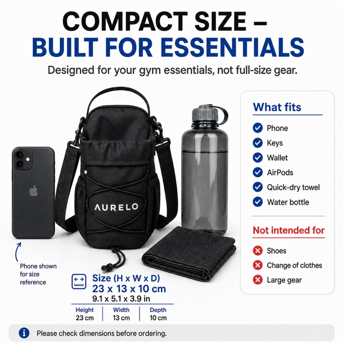 Magnetic Gym Bag for Men & Women – Small Gym Bag with Rack Attachment, Water Bottle Holder (Up to 40oz), Compact Workout Bag Keeps Gear Off Floor, Quick-Dry Towel Included
