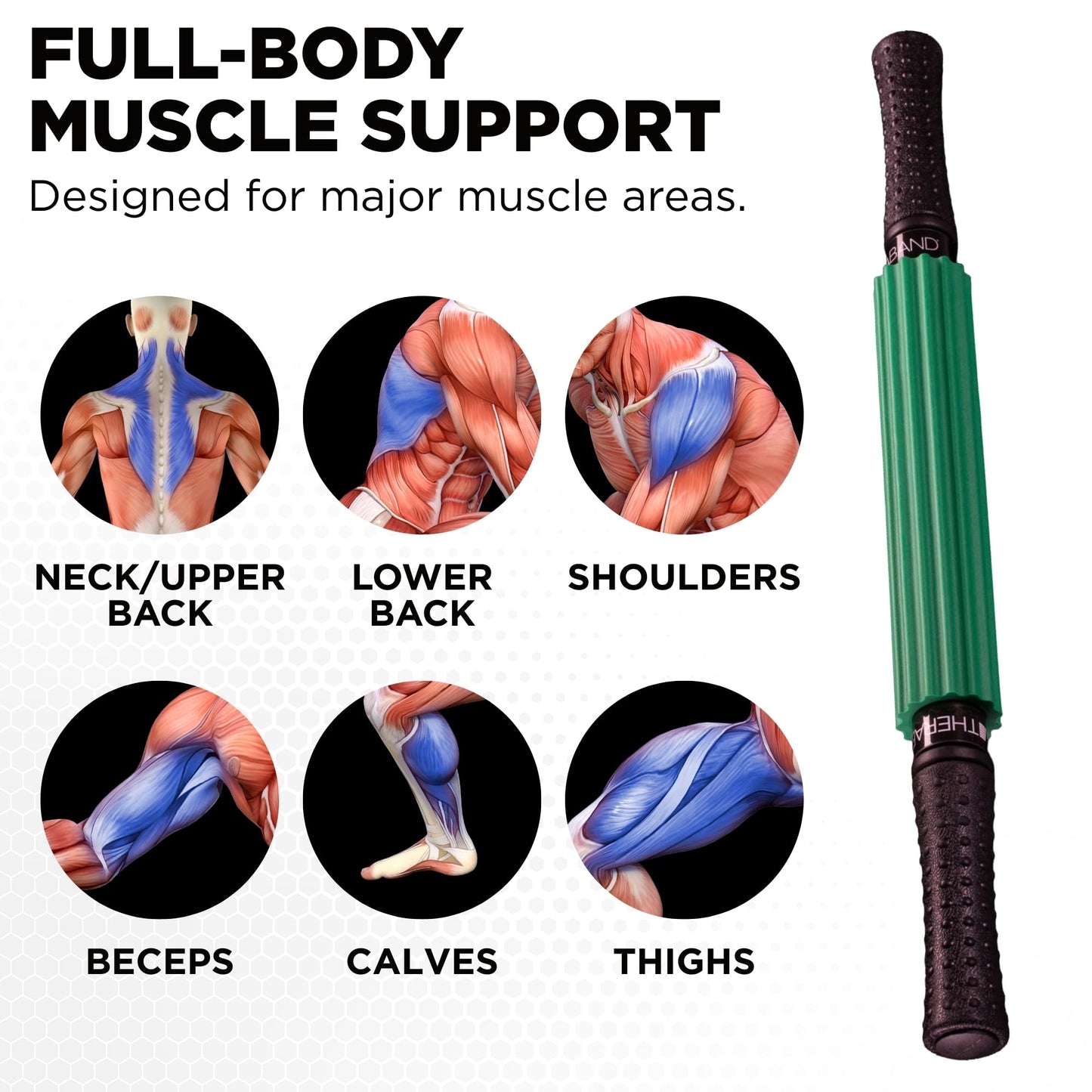 THERABAND Roller Massager+, 19"-21" Retractable Muscle Massage Stick for Full-Body Use, Deep Tissue & Trigger Point Self-Massage, Portable Handheld Fascia Release Tool for Runners, Athletes