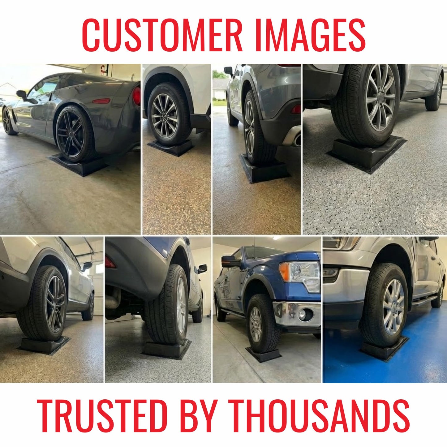 USA Made Extra-Wide Heavy-Duty Flat-Free Tire Ramps with 4 Thick Mats – Prevent Flat Spots During Long-Term Storage – Non-Slip HDPE Ramps Support 10 Tons – for Cars, RVs, Trucks – Set of 4