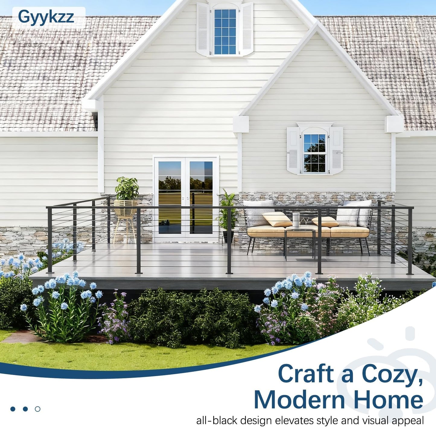 Gyykzz 36" Cable Railing Corner Post, L-Drilled Stainless Steel T304 Corner Rail Post, Upgraded Black Powder Coated One-Post Corner Solution, Wire Metal Post for Indoor Outdoor Deck Railing