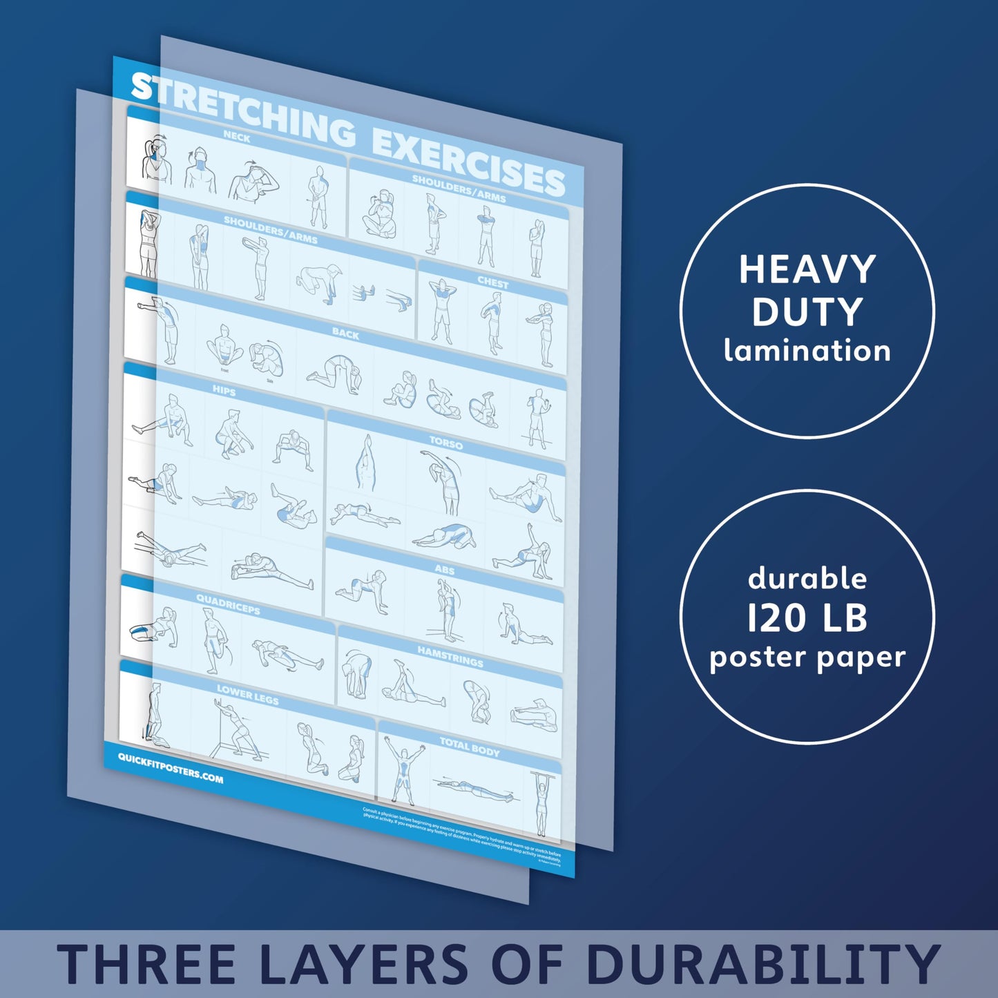 QuickFit 2 Pack - Stretching Exercise Poster - Laminated 18" x 24" & Bodyweight Exercise Playing Cards - 2.5" x 3.5"