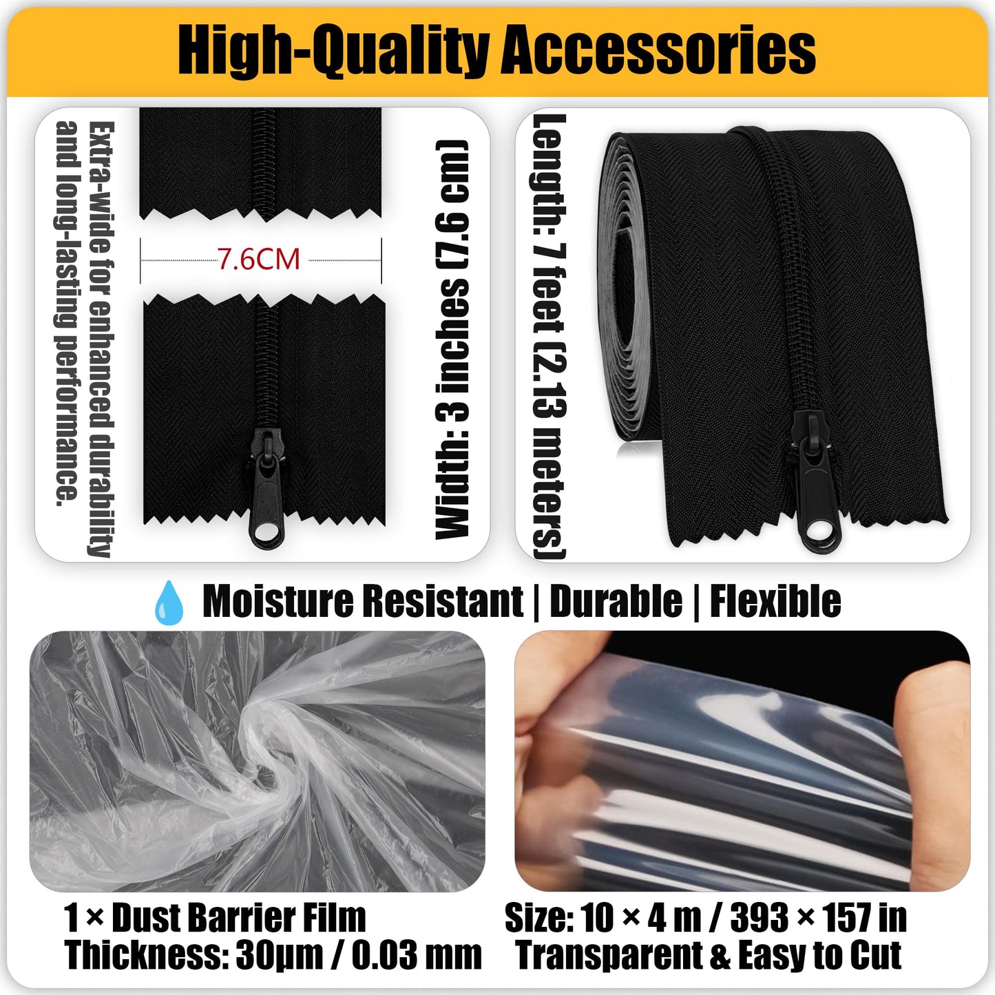 MAYOKEN® 13 16FT Dust Barrier Poles (4 Pack), Spring-Top Telescoping Poles for Construction & Renovation – Dust Containment System with Plastic Sheeting,2 self-Adhesive Zipper & Carry Bag