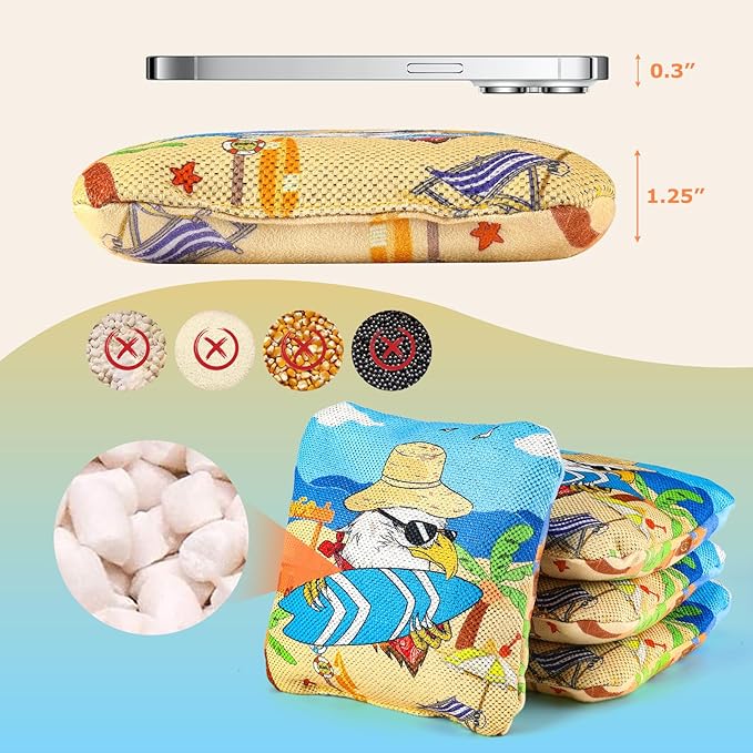 EunHo Cornhole Bags Regulation Dual Sided Set of 8, Professional Cornhole Bean Bags Slick & Sticky Side Bags with Carry Bag