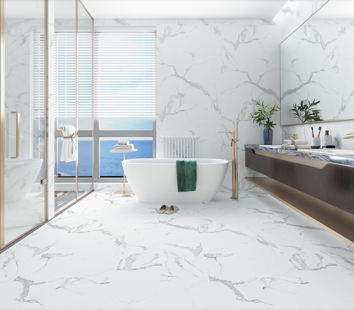 Dundee Deco Faux Marble Panels - 2 ft X 4 ft - Matte, Waterproof DIY Decorative Panels for Walls and Floors - Off-White, Grey, Tan Veins - Set of 4 - Covers 31 sq ft